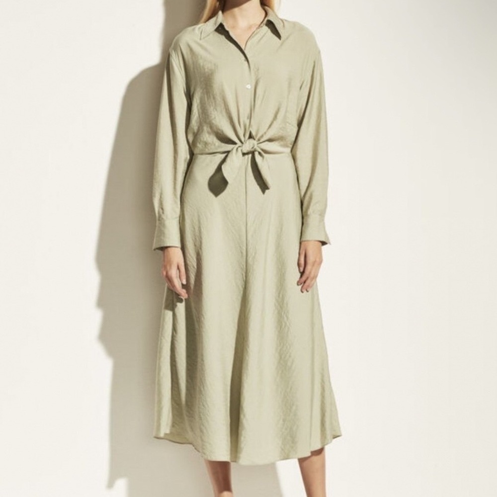 VINCE Tie Front Shirt Midi Dress Sage Green Size XS